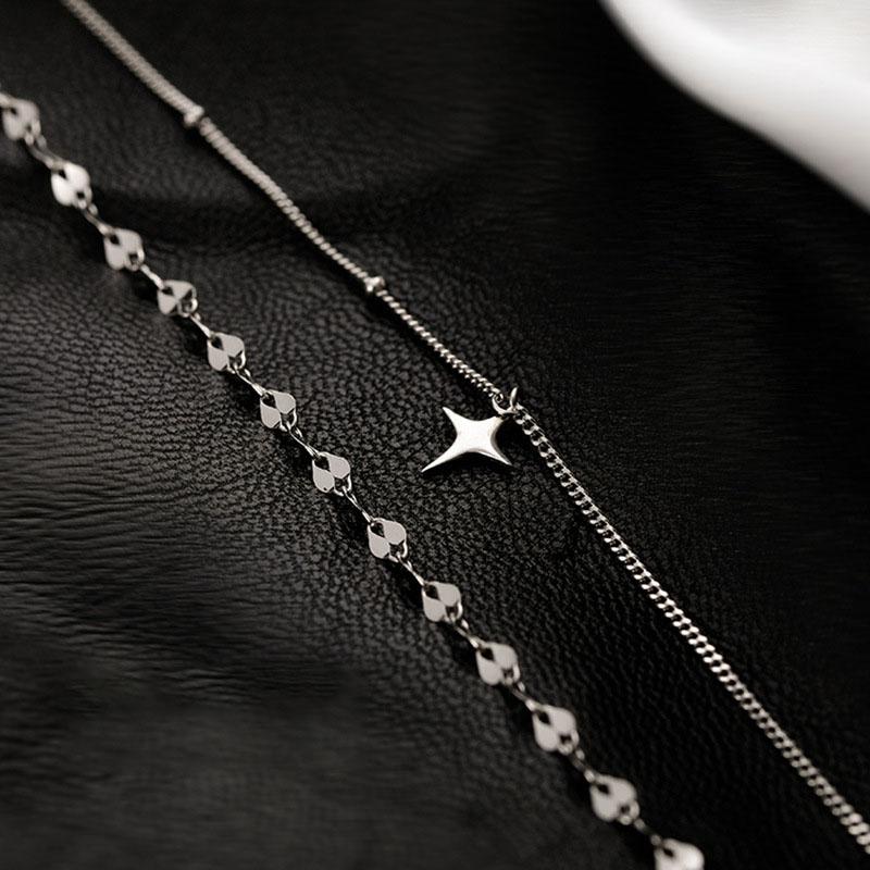 ANENJERY Двухслойное ожерелье с крестом и звездой, женская блестящая цепочка на ключицы, оптовая продажа