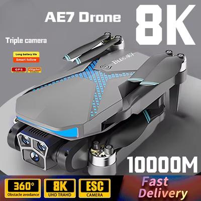 Новый AE7 Brushless Drone HD 8K Triple Camera WIFI FPV 6-уровневое сопротивление ветру Уклонение от препятствий Пульт дистанционного управления Складной квадрокоптер Дрон Игрушка в подарок