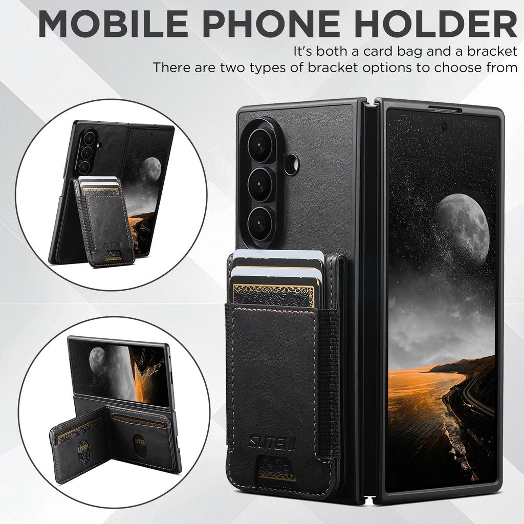 SUTENI H03 for Samsung Galaxy Z Fold7 5G Case PU Leather PC Protective Phone Cover with Card Slots Kickstand