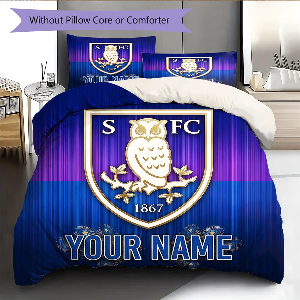 Custom Name Sheffield Wednesday Pattern Bedding Quilt Set Home Decoration Gift (1 * duvet cover + 2 * pillowcase without core)