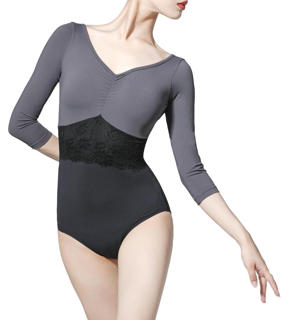 Flexdans Взрослый балетный купальник с рукавами 3/4, Женский, Балет, Гимнастика, Йога, D029-СЕРЫЙ-175