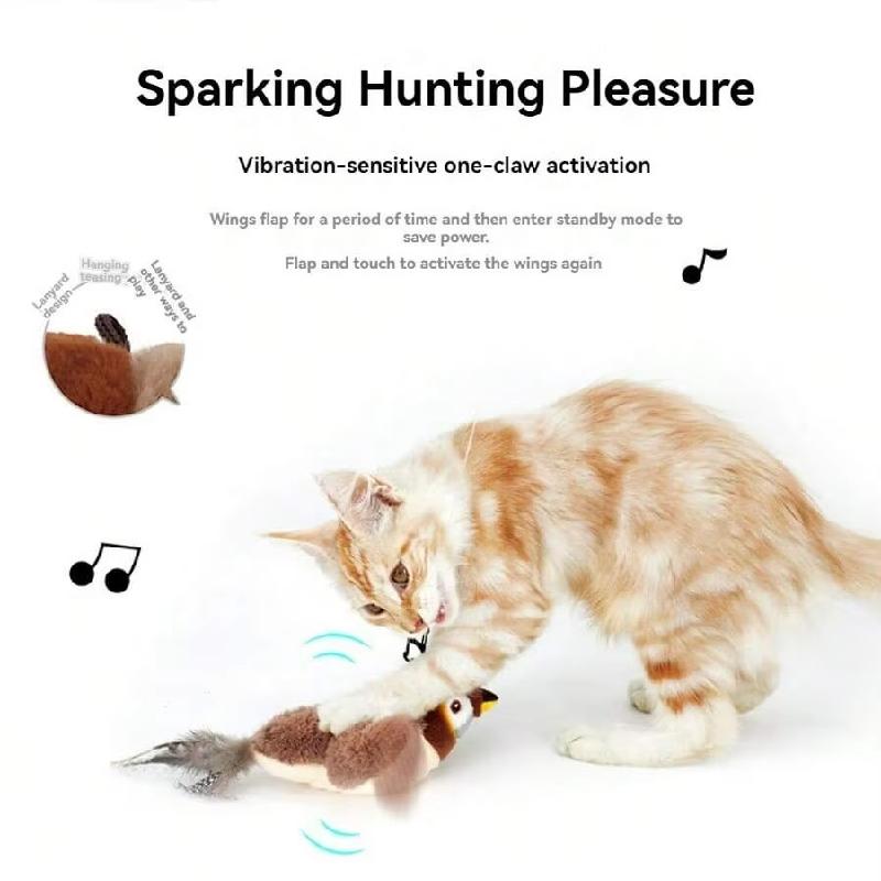 Интерактивные игрушки для кошек Перезаряжаемая летающая птица Игрушка для кошек Щебечущая хлопающая птица(нет Летать) Можно добавить плюшевую игрушку с сенсорным управлением Catnip
