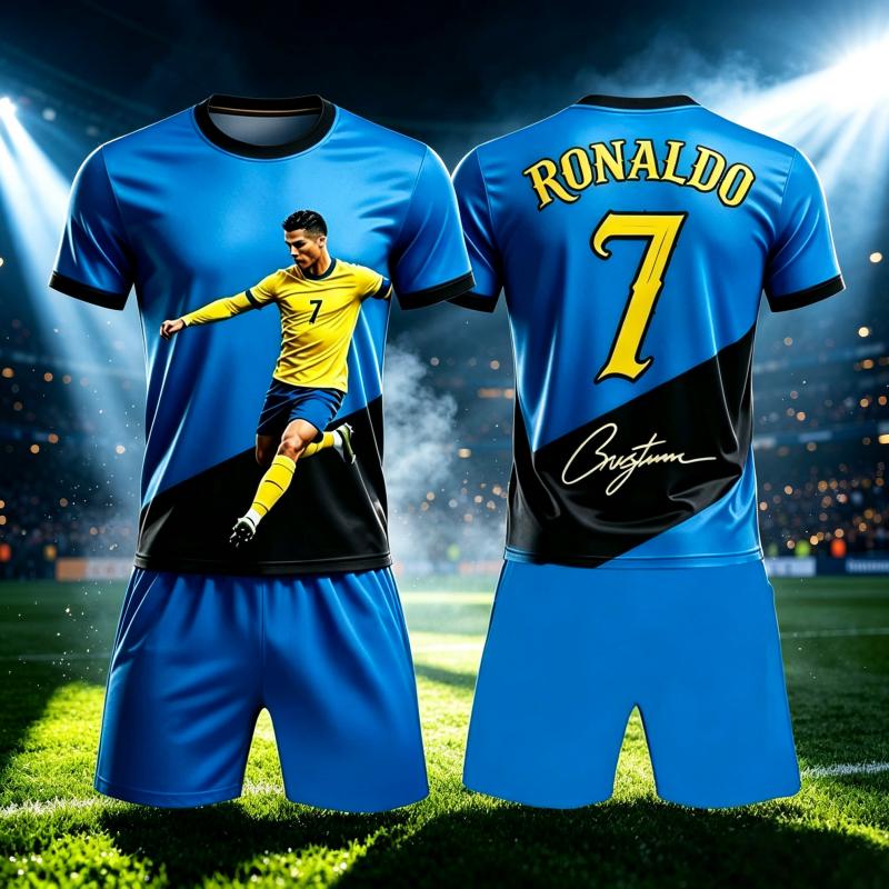 Летний Новый Ronaldo # 7 Стиль Футбольной Формы Фанская Версия Комплект Футболка и Шорты Спортивная Тренировочная Одежда Семейные Детские Футболки