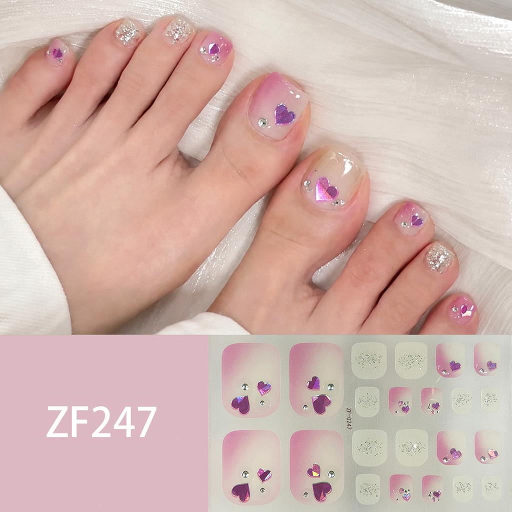 Waterproof Long Lasting ZF 3D Faux Rhinestone Stereo Pattern Finished Full Cover Toe Nail Stickers, Skin Brightening Toenail Patches