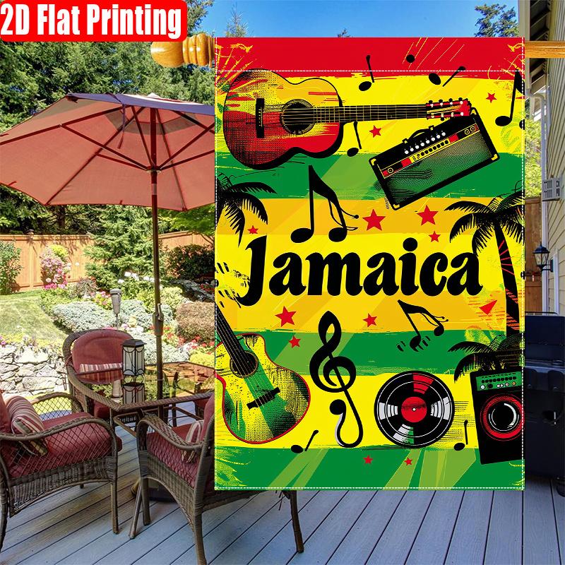 2D Flat - 2D Flat - 1pc Retro Jamaican Reggae Style with Guitar And Radio Party Print - Lanterns Print - Double-Sided Garden Flag, Outdoor Decoration,