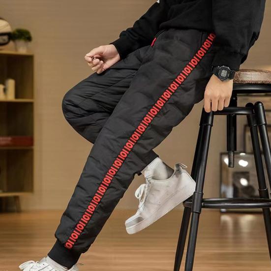 Осень-зима пуховые брюки с эластичной резинкой на талии и шнурком, однотонные утолщенные теплые брюки, ветрозащитные зимние теплые хлопковые брюки