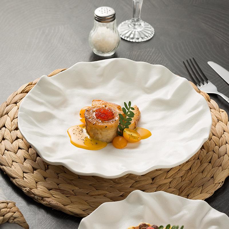 Folded Western Food Plate Household Steak Plate French Plate Premium Dish Plate New Oven Hotel Ceramic Tableware