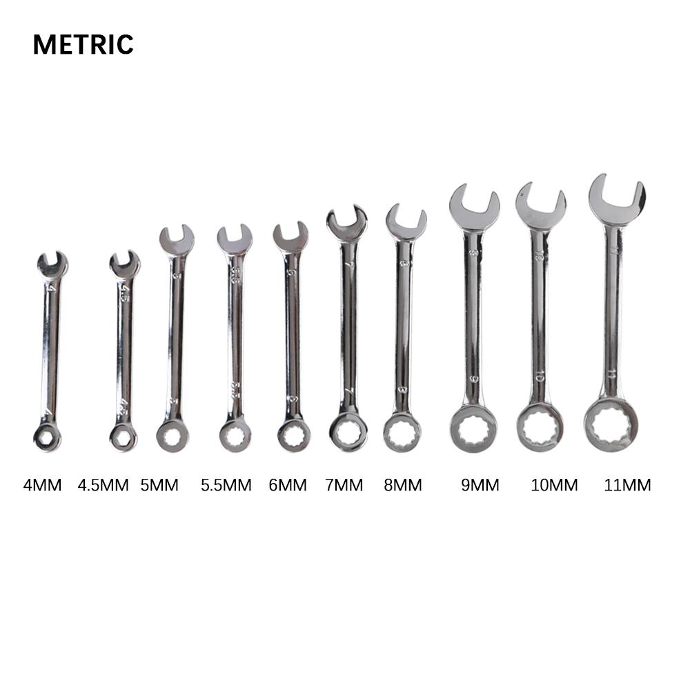Imperial units/Metric Type Wrenches 10pcs Mini Spanner Wrenches Set Explosion-proof Pocket Key Ring Spanner Hand Tool