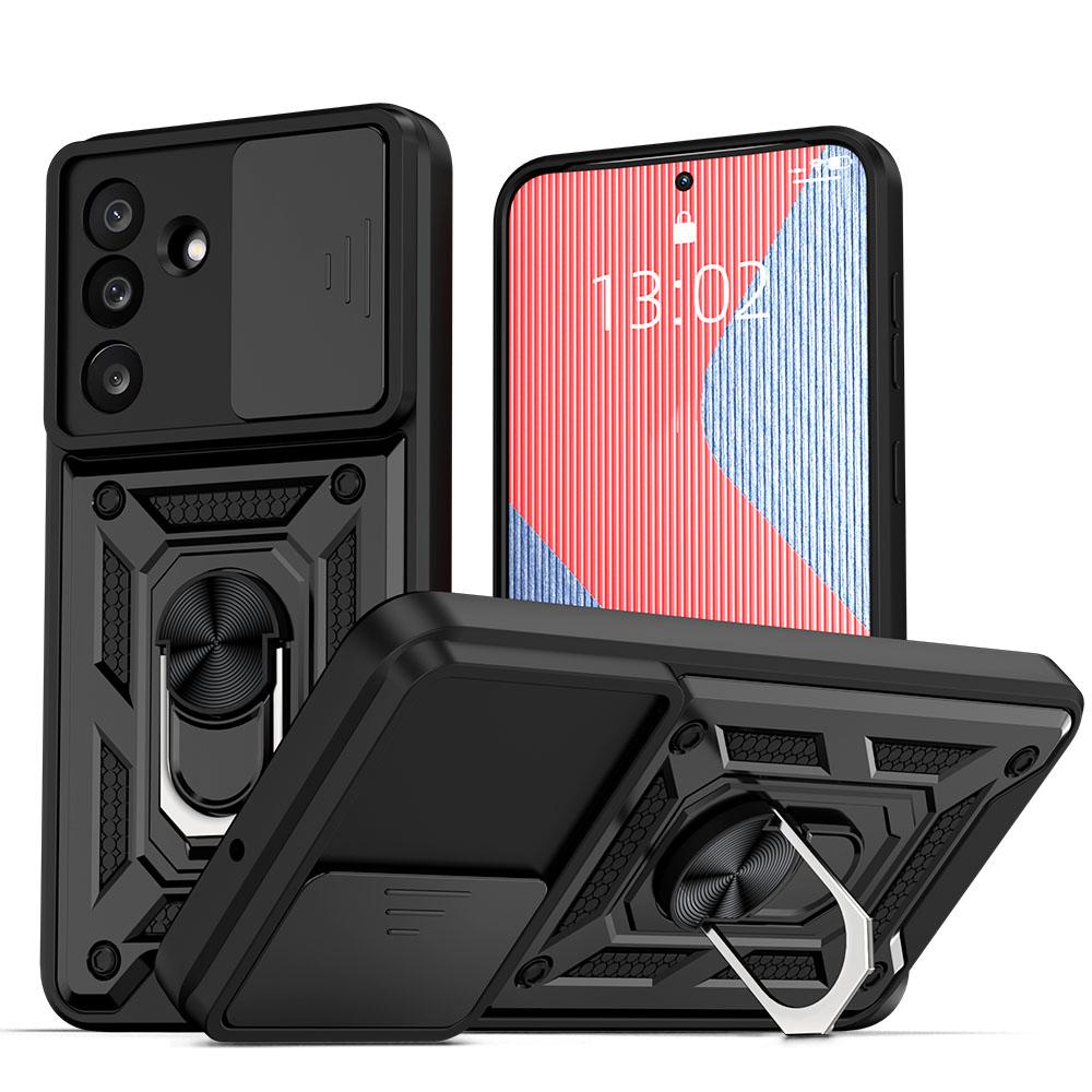 KEYSION Противоударный чехол для Samsung M56 5G Силикон+ПК Сдвижная защита камеры Кольцо-подставка Задняя крышка для телефона Galaxy F56 5G