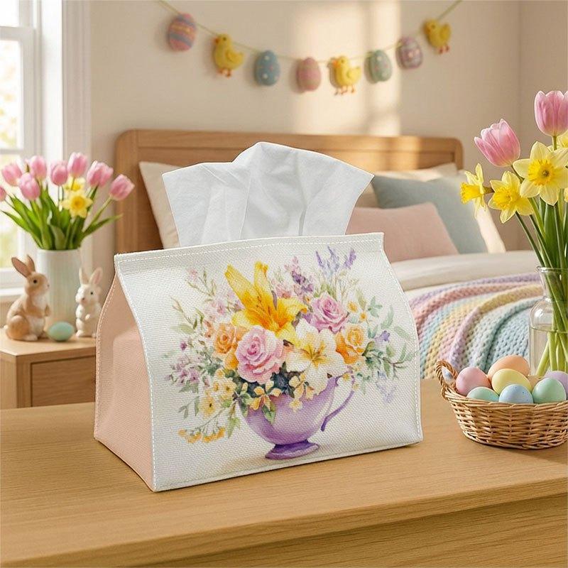 1pc Tissue Box with Floral Bouquet Design Featuring Roses, Made from Durable Fabric Suitable for Kitchen, Living Room, Bedroom, And Car, Ideal for Hom