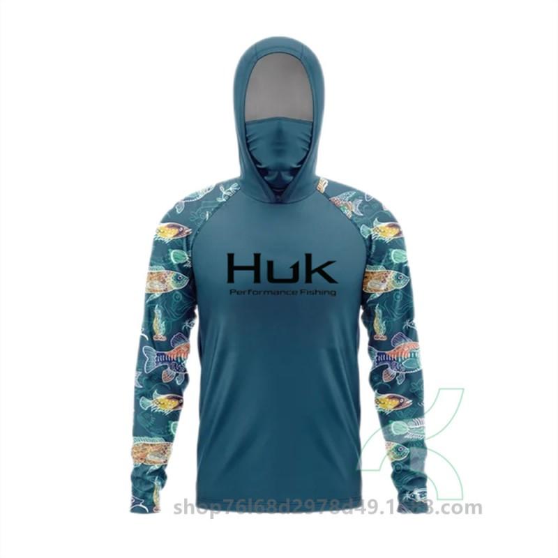 Mens Quick-Dry Fishing Hoodie With Integrated Face Cover UPF50 Sun Protection Lightweight Breathable Angling Shirt