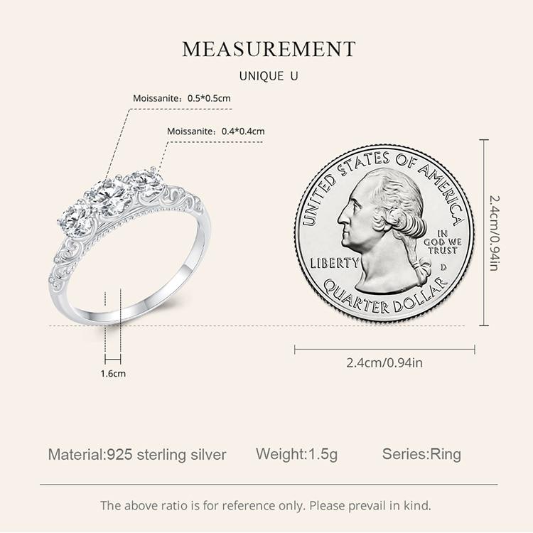 BAMOER 1.1CT Round Moissanite 14K Gold Plated Ring for Women D Color VVS1 EX Lab Diamond Engagement 925 Sterling Silver Ring