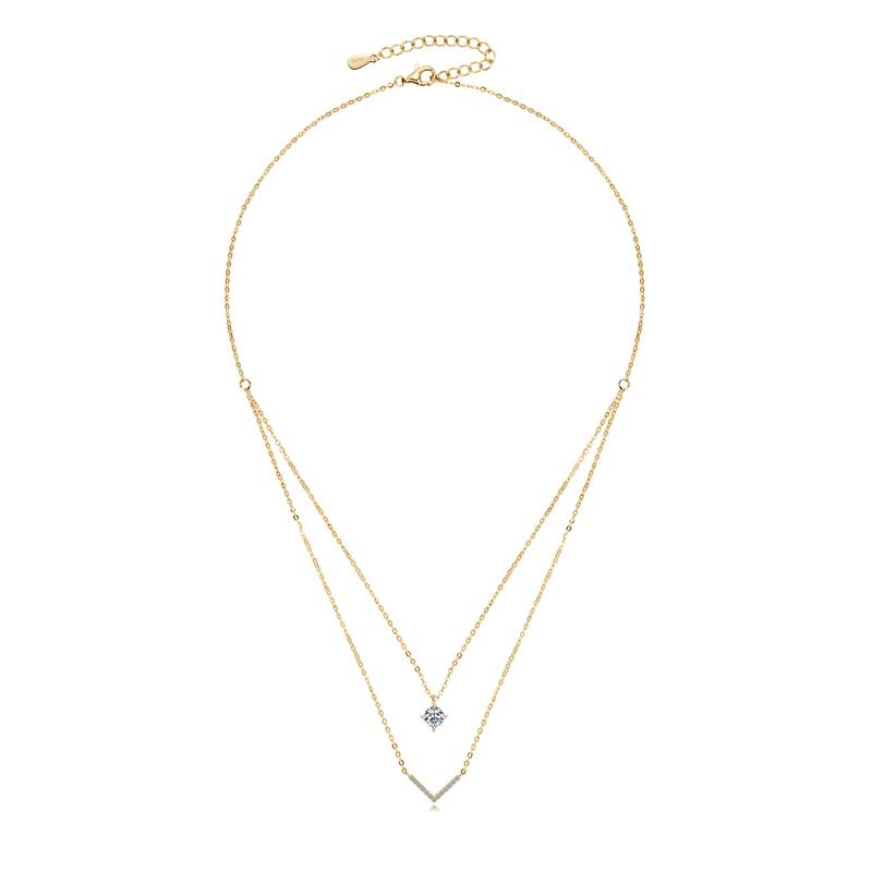 Anziw V Letter 5mm Moissanite Pendant Double Layer Necklace for Women 925 Silver Chain Clavicle New Jewelry Gifts