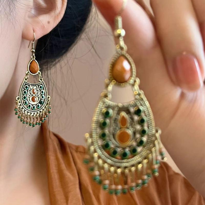 Капающее масло в китайском стиле, капающие водой рисовые бусины, серьги-крючки с бахромой, ретро-серьги, персонализированный креатив, серьги высокого класса, женские