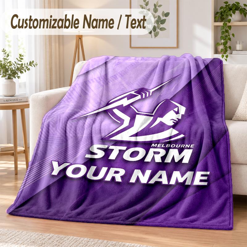 Custom Text Flannel Blanket Melbourne Storm Print Warm Cozy Blanket Home Sofa Bedding