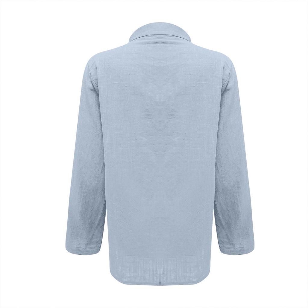 Tops V-Neck Shirt Blouse Tunic Long Shirt Large Sizes Linen Tops Plain T-Shirt Loose Elegant Pullover