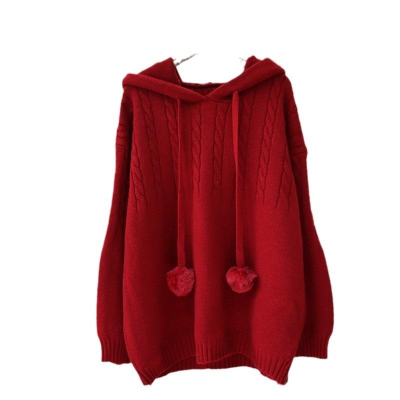 Hooded Soft Waxy Knitted Sweater Top Autumn and Winter New Loose Milk Fufu Lazy Wind Sweater Pullover Woman
