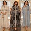 AB401 Elegant Long Dress with Embroidered Bell Sleeves for Middle Eastern and Western Styles
