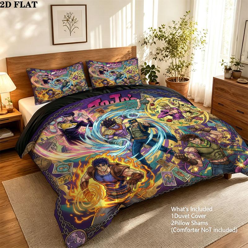 Jojos Bizarre Adventure Pattern Bedding Quilt Set Quilt Cover Pillowcase Home Birthday Gift(1 * duvet cover + 2 * pillowcase, without core)