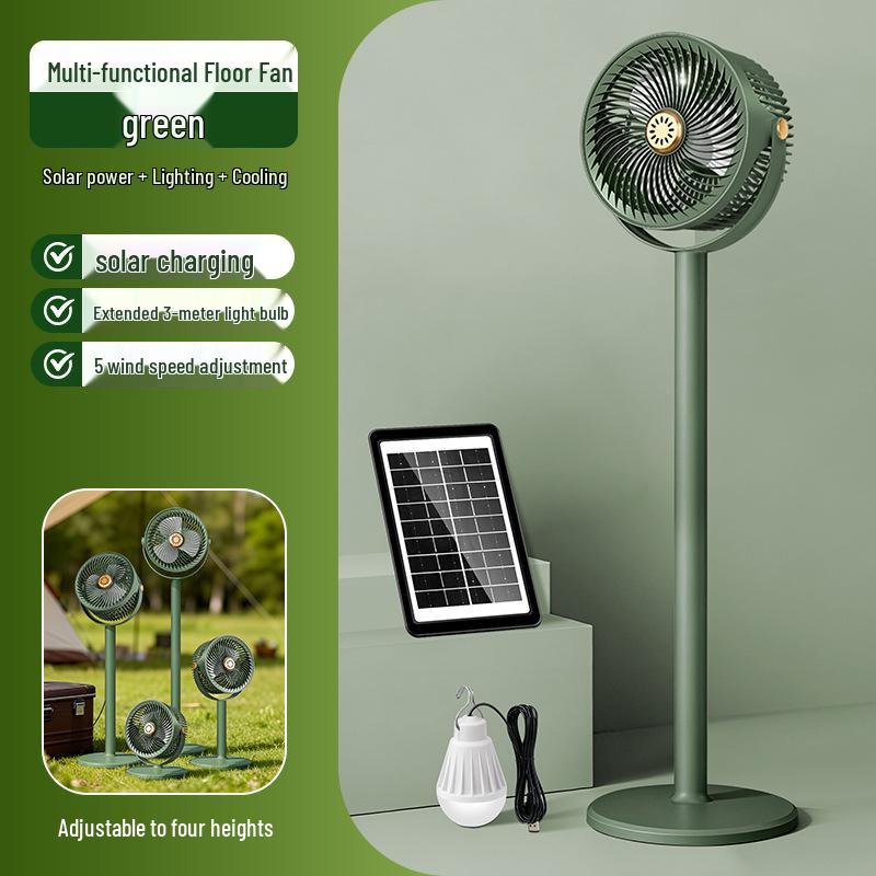Solar-Powered Retractable Floor Fan: USB, High-Speed, 3-in-1 for Household or Outdoor Camping.