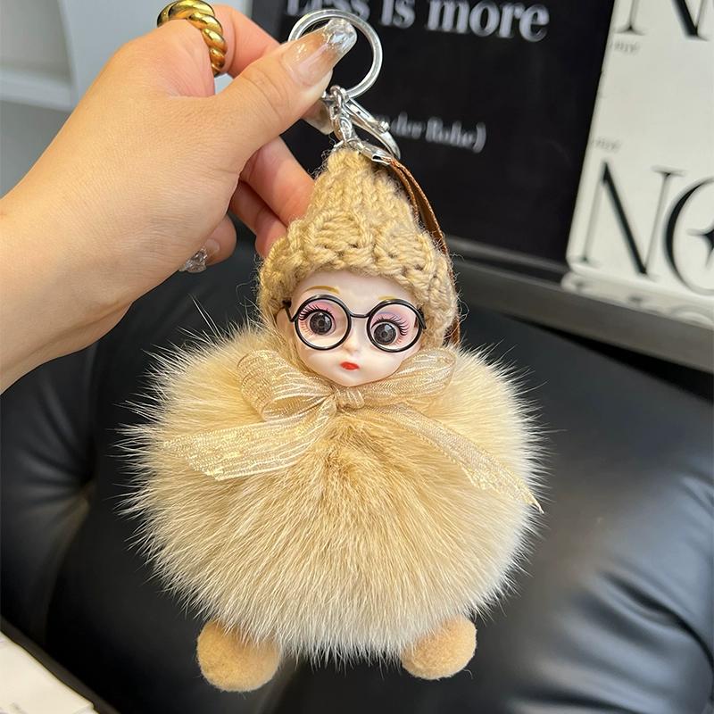 Кукла из натурального лисьего меха Брелок-подвеска для автомобиля Милая плюшевая кукла Кукла Подвеска для сумки-книги Кукла Подарок для пары