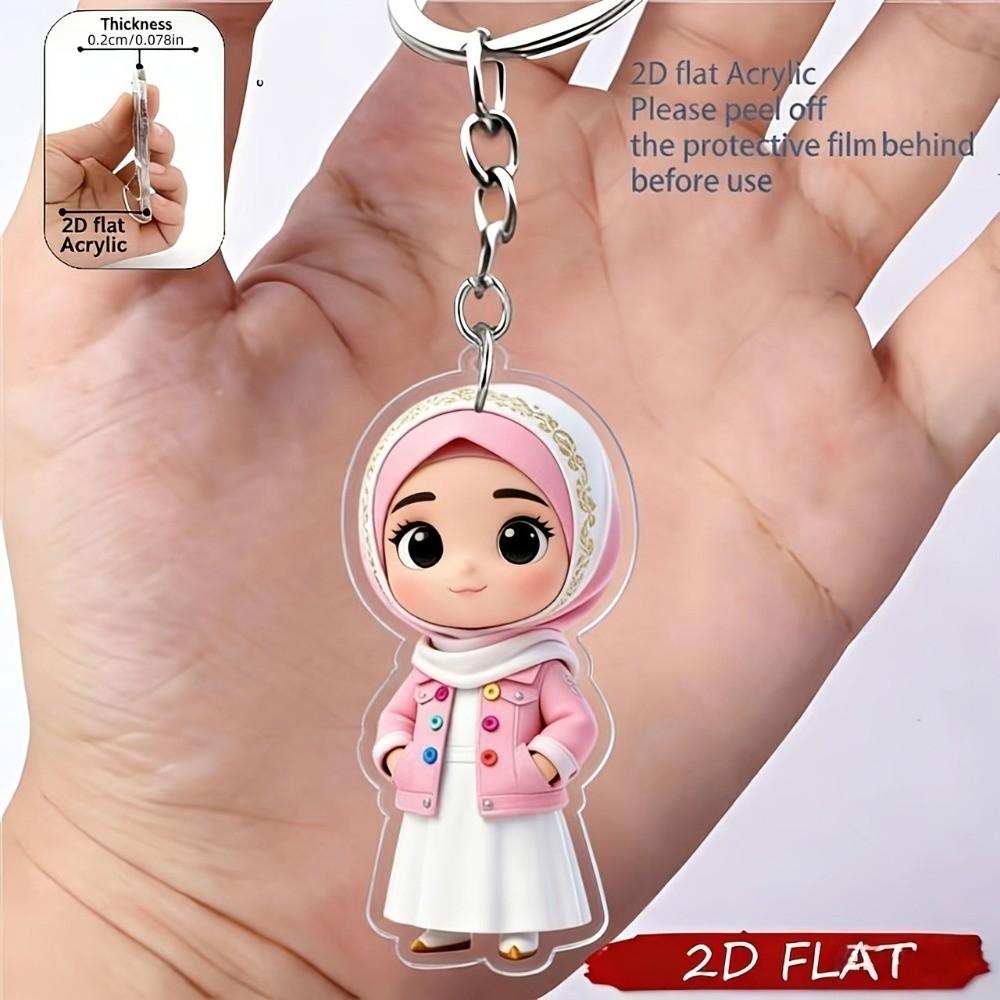 Acrylic Material Hijab Girl Keychain Lightweight Cartoon Key Pendant Car Key Decoration