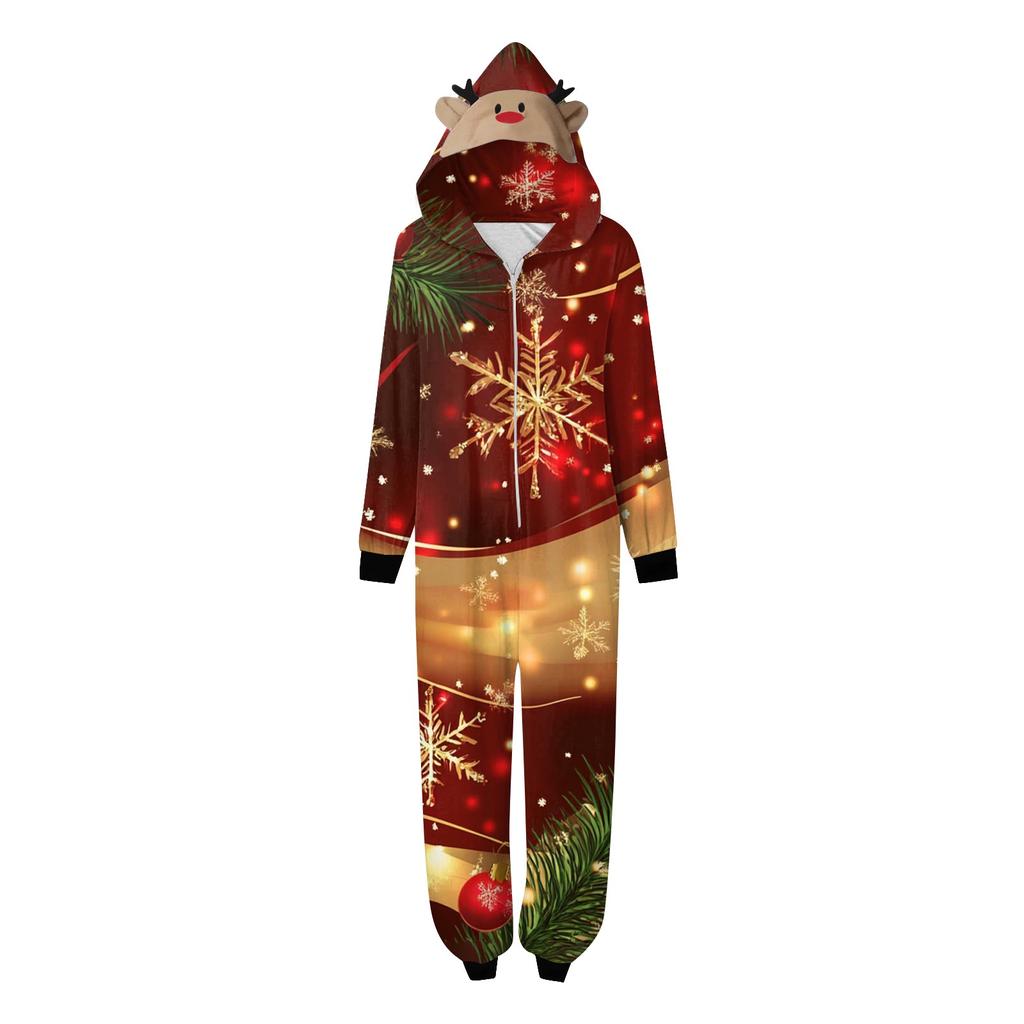 Комплект комбинезона на молнии с капюшоном и длинными рукавами для всей семьи с рождественским принтом