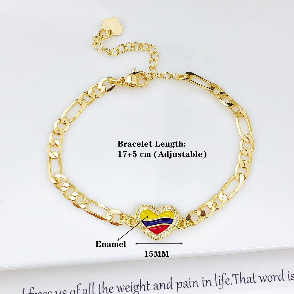 Classic Enamel Art Gold Plated Mexico Colombia Flag Adjustable Bracelet for Men Women Holiday Anniversary Jewelry Fine Gift