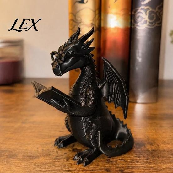 Creative Gift for Teachers Reading Dragon Figurine with Glasses, Statue, 3D Printed Whimsical Desk Accessory Bookshelf Decor, Desktop Ornament,