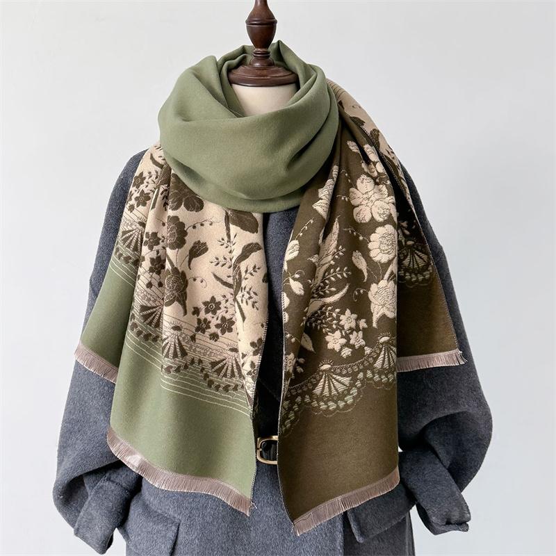 Design Floral Printed Cashmere Scarf Women Winter Pashmina Shawls And Wraps Thick Warm Bufanda Stoles Blanket Luxury