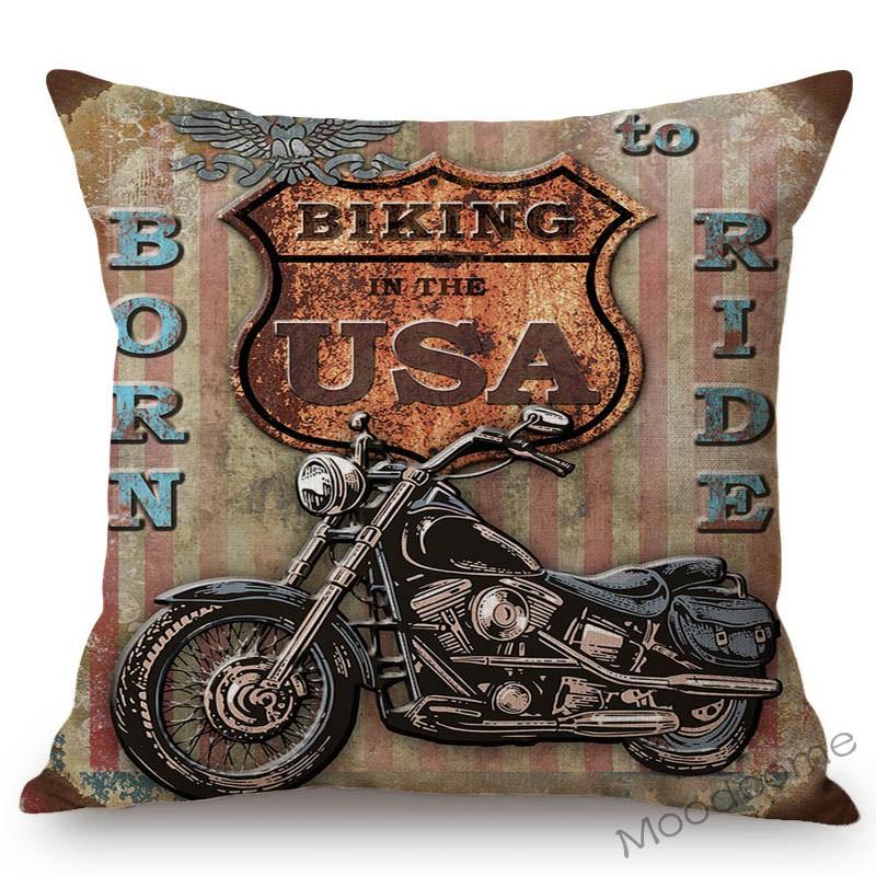 Vintage American Style Muscle Motorcycle Club Art Throw Pillow Case Retro Classic Motorbike Poster Art Linen Cushion Cover Case