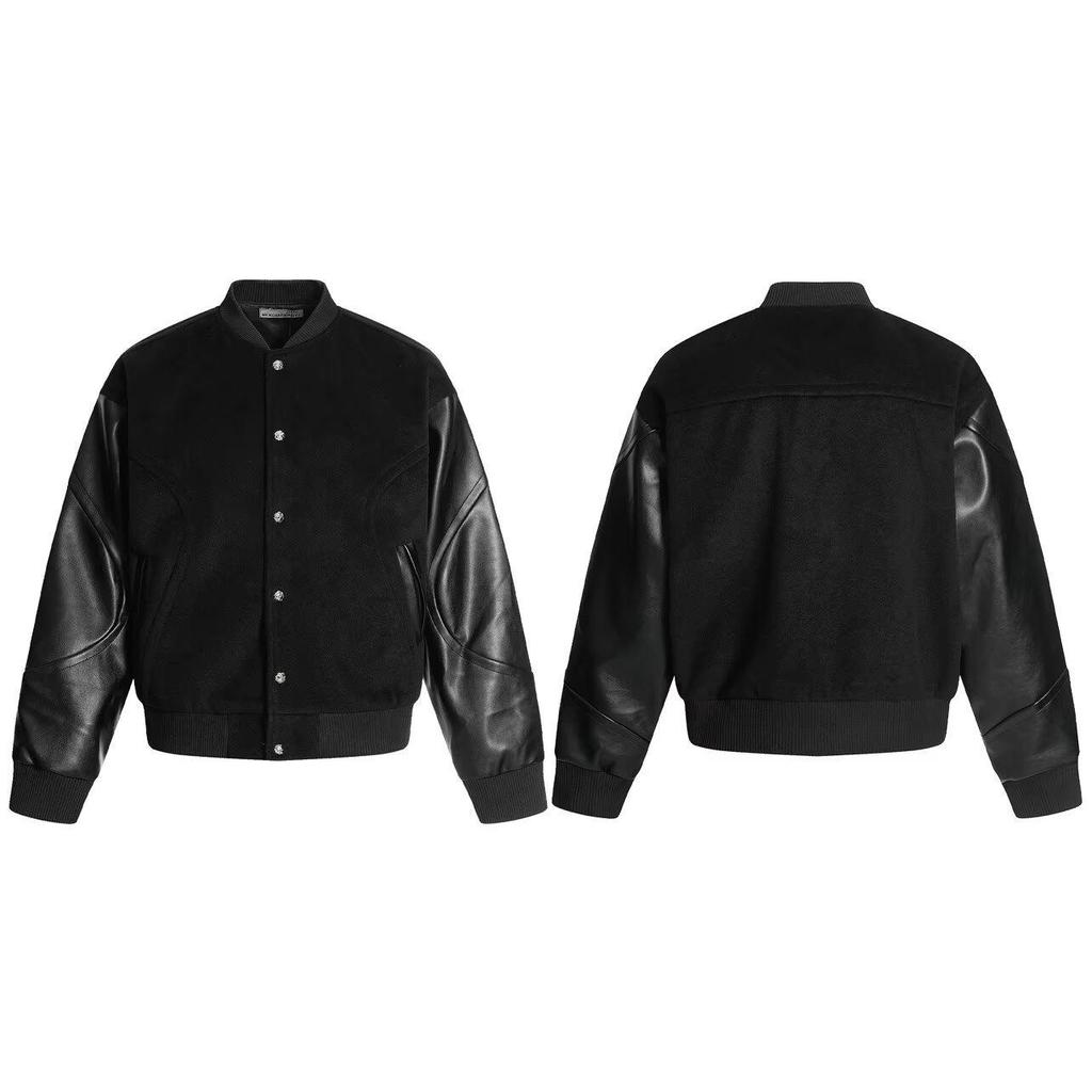 Dragon Phoenix Men's Harajuku Patchwork Leather Baseball Jacket - Trendy, Versatile, and Stylish