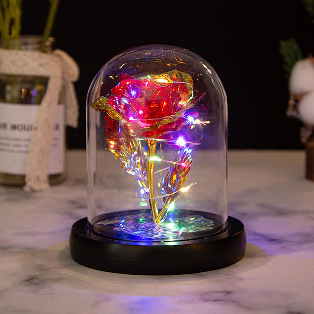 Artificial Rose Flowers Glass Rose LED Light  Gift For Valentine's Day