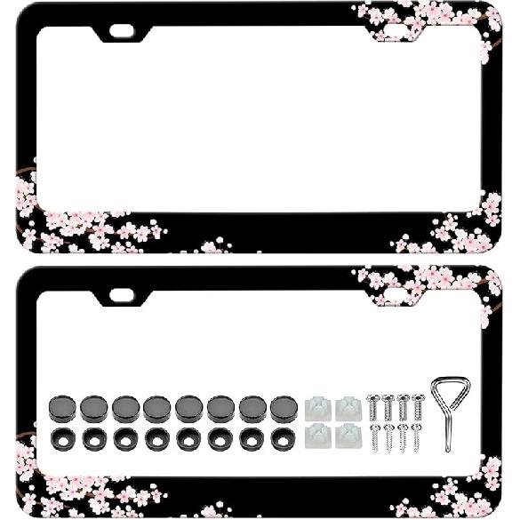 Red Bow License Plate Frames For Women - 2 Pack Cute License Plate Holder, Stainless Steel Rust-Proof Waterproof Car Decorative Tag Frame With Screws