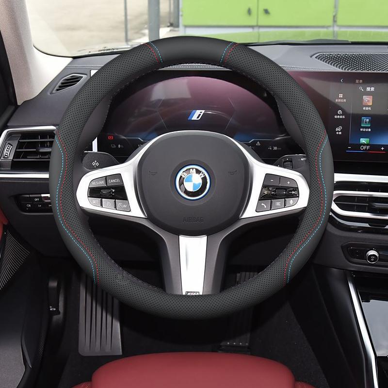Odorless, non-slip steering wheel cover for BMW i3, i5, ix1, ix3, 5 Series & new energy vehicles; stitch-free design.