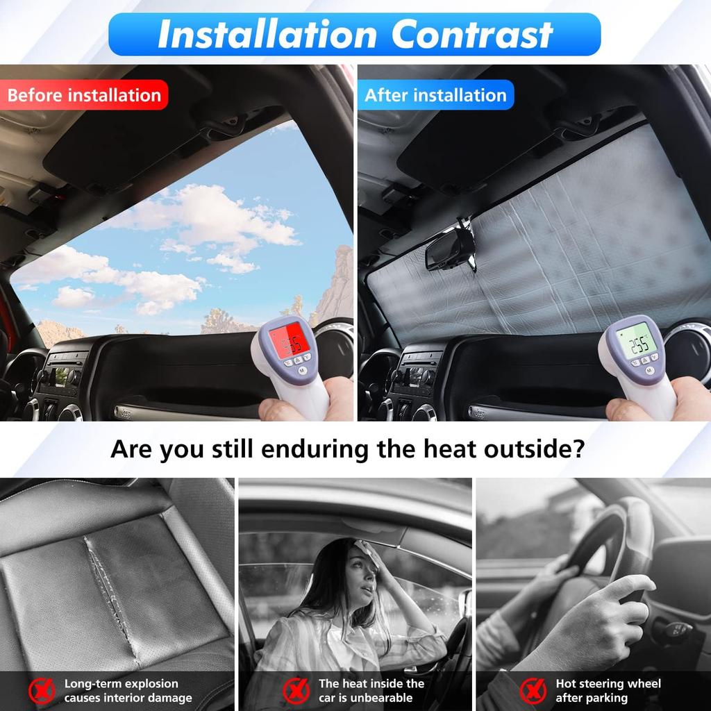 Jimen Compatible with 1997-2018 Jeep Wrangler TJ JK JKU, American USA Flag Auto Windshield Sunshade Window Sun Visor