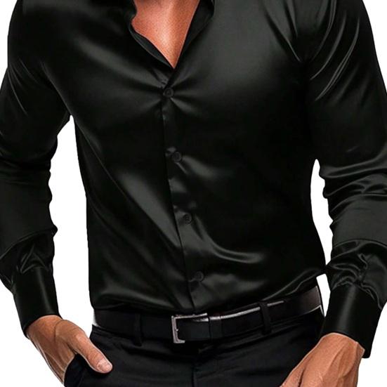 Осень-весна Мужская рубашка на пуговицах с отложным воротником Кардиган с длинными рукавами Атласный приталенный крой Средней длины Повседневная одежда Офисный деловой топ