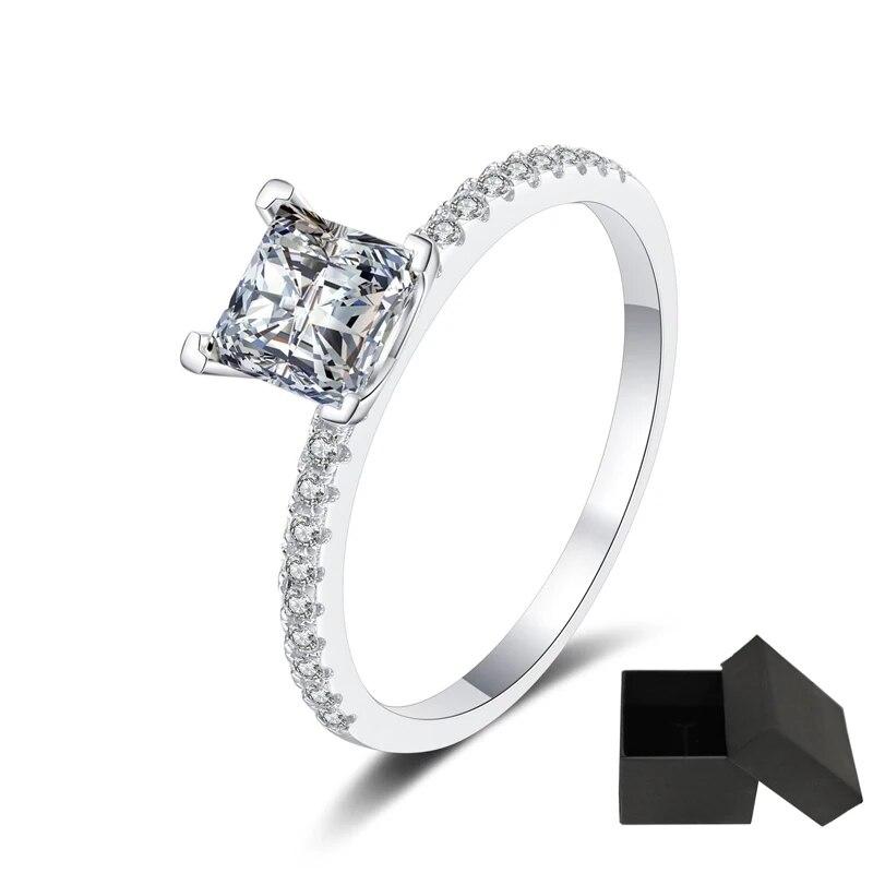 Огранка принцессы 1,0 карат, сертифицированное обручальное кольцо с пасьянтом из муассанита, стерлинговое серебро 925 пробы, роскошные ювелирные изделия, свадебное кольцо-обещание