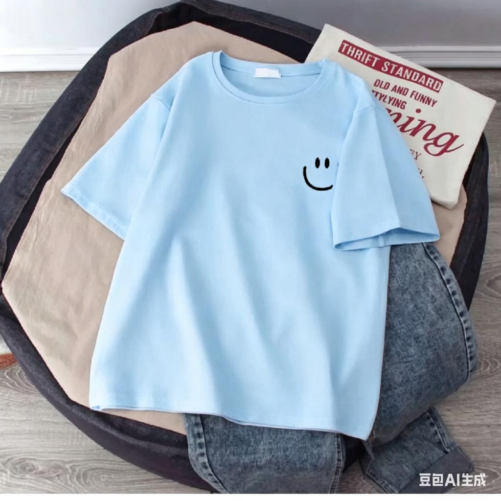 2026 New Summer Smiling Face Print Kids T-shirt Short-sleeved Pure Cotton Loose Basic Versatile Cool Simple Kids Tees Tops