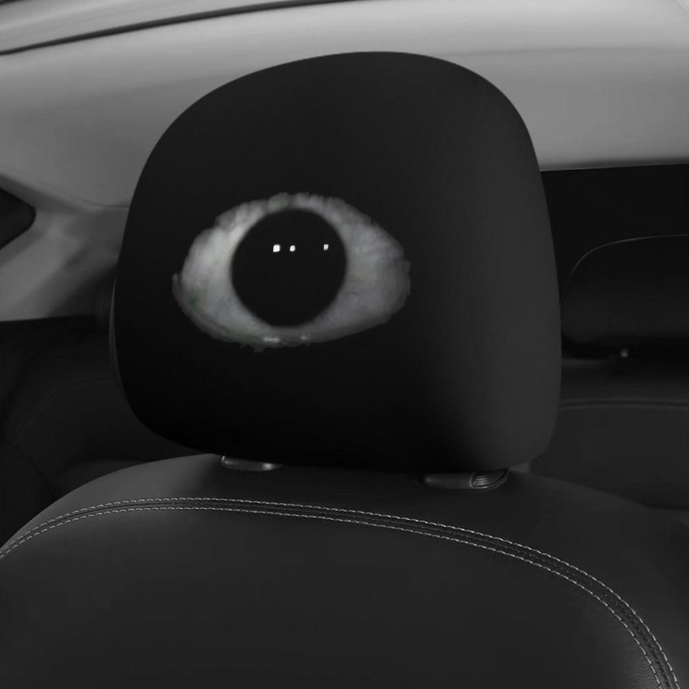 2PCS Washable Scary Eye Car Headrest Covers Elastic Car Seat Headcover Gift for Car Lover