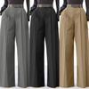 Женские широкие брюки, повседневные однотонные брюки, свободные карманы, модные женские брюки с высокой талией, элегантные