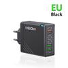 Многопортовое быстрое зарядное устройство 160 Вт: 3 USB + 3 Type-C, Вилка EU/UK, Совместимо с Apple, Huawei, Xiaomi
