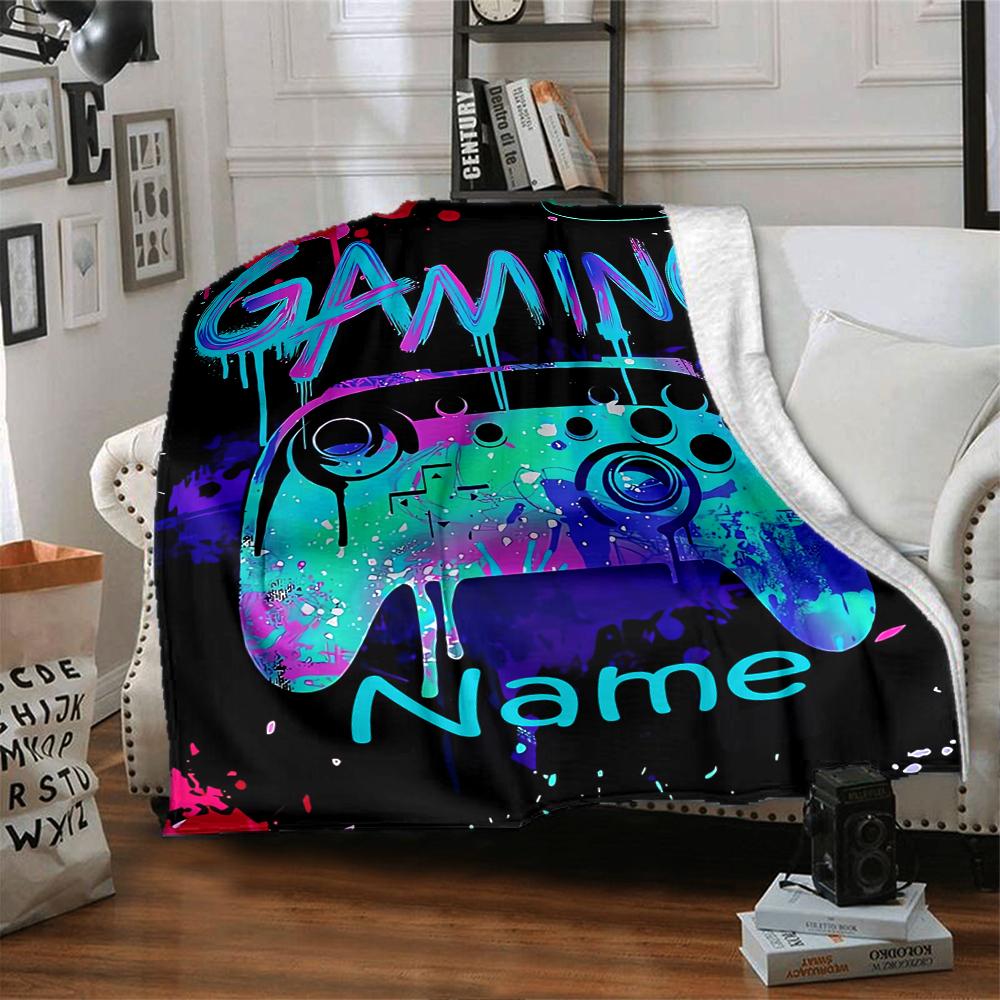 Custom Name Game Controller Theme Printed Blanket - Perfect for Couch, Bed, Travel & Outdoor Use | Machine Washable, Cozy & Durable.