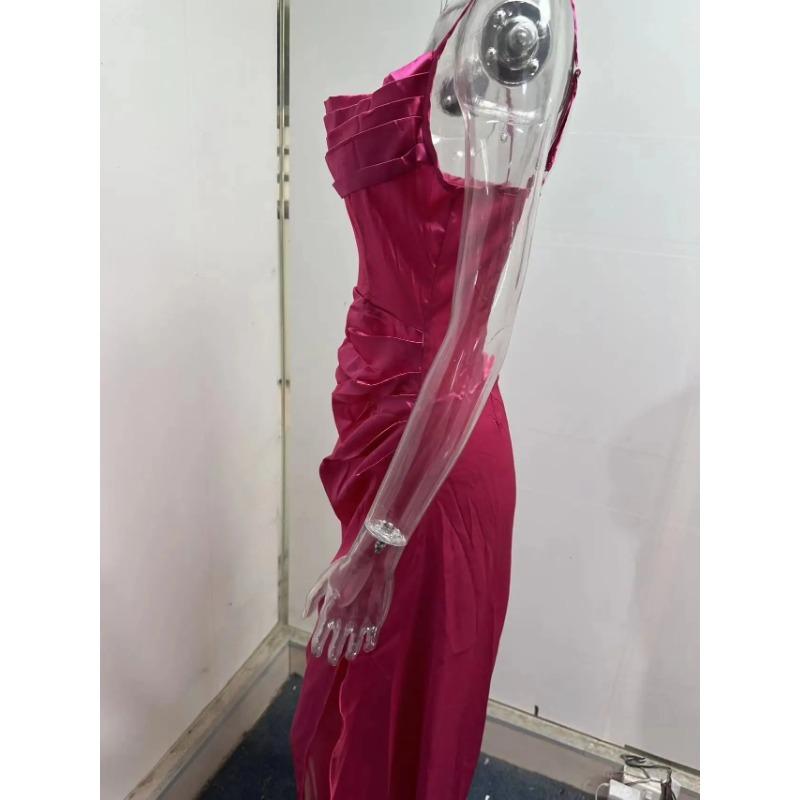 Женское весеннее усаживающееся плиссированное атласное платье с разрезом, сексуальное облегающее платье с запахом на бедрах