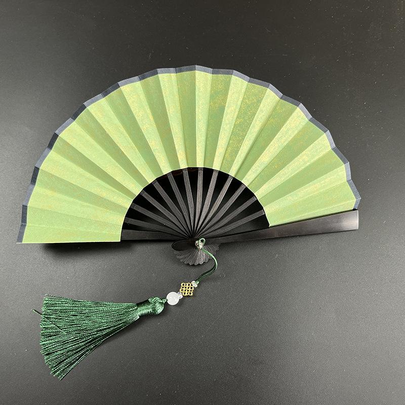 4-6 Inch Mini Fan Colorful Dark Green Gilded Rice Paper Folding Fan Calligraphy And Painting Children'S Hanfu Fan Portable Fan