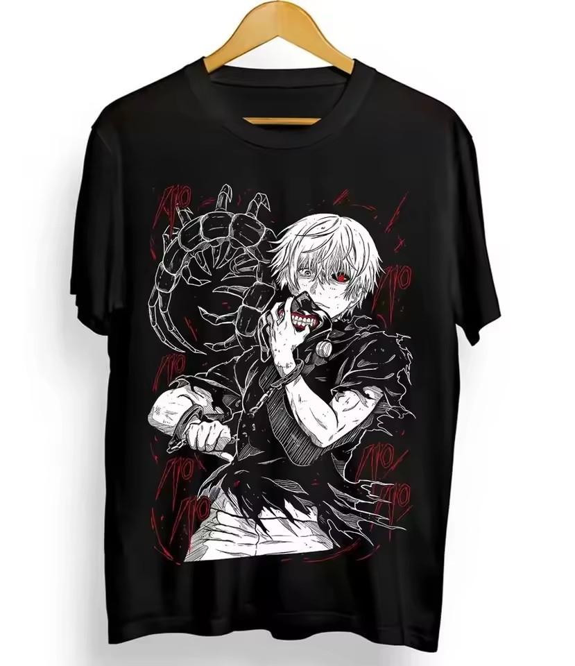 Футболка Tokyo Ghoul Футболка Кен Канеки Японская Манга Аниме Футболка Одежда Y2k Высококачественный Хлопок Уличная Одежда Мужская