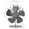 5 Blades Efficient Wood Stove Fan Wood-burning Real Fire Fireplace Fan for Pellet Wood Log Burning Stove Home Black