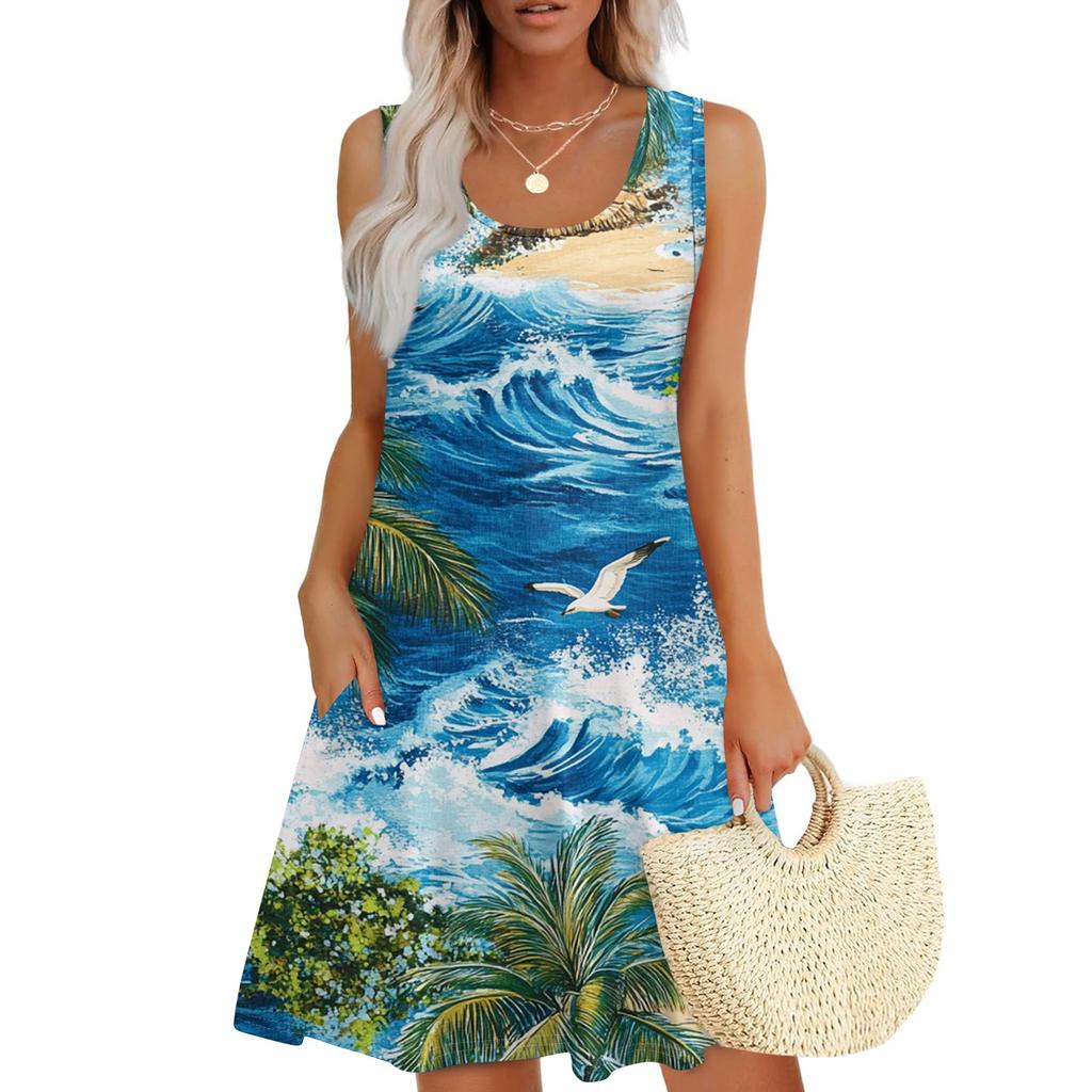 Women's Casual Fashion U-neck Sleeveless Print Dress