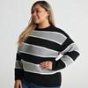 Полосатый лоскутный вязаный свитер для женщин с круглым вырезом и длинными рукавами, базовый пуловер, повседневный стильный свободный свитер, мягкий удобный рабочий топ