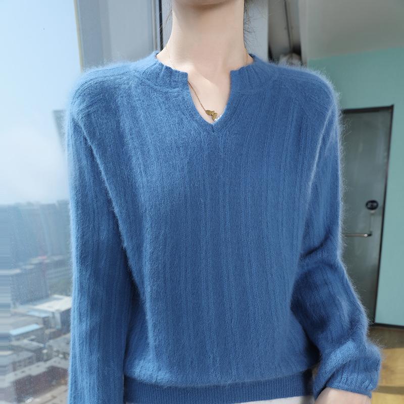Женский кашемировый свитер Qinghe Cashmere 30% кашемир 30% норка 30% шерсть 10% нейлон Женский осенне-зимний плотный кашемировый пуловер Мягкий и теплый